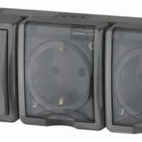 Блок ОП две розетки+выключатель IP54 16A(10AX)-250В Эксперт серый