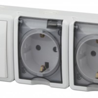 Блок ОП две розетки+выключатель IP54 16A(10AX)-250В Эксперт белый
