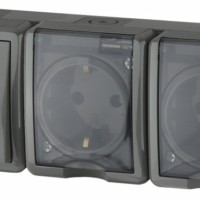 Блок ОП две розетки+выключатель 2кл. IP54 16A(10AX)-250В Эксперт серый