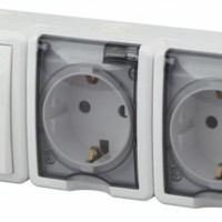 Блок ОП две розетки+выключатель 2кл. IP54 16A(10AX)-250В Эксперт белый
