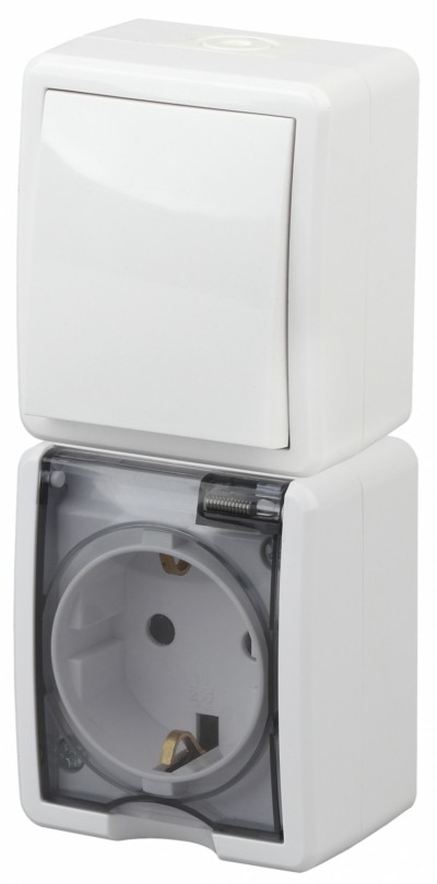 11-7407-01 Блок розетка+выкл. верт. IP54 16A(10AX)-250В ОП Эра Эксперт белый