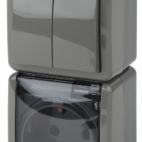 11-7408-03 Блок розетка+выкл. двойн. верт. IP54 16A(10AX)-250В ОП Эра Эксперт серый