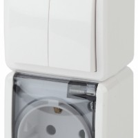 11-7408-01 Блок розетка+выкл. двойн. верт. IP54 16A(10AX)-250В ОП Эра Эксперт белый