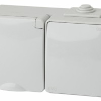 11-7601-03 Блок розетка+выкл. гориз. IP65 16A(10AX)-250В ОП Эра Эксперт серый