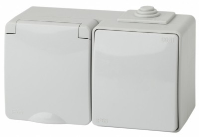 11-7601-03 Блок розетка+выкл. гориз. IP65 16A(10AX)-250В ОП Эра Эксперт серый