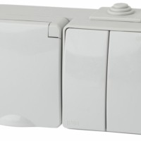 11-7602-03 Блок розетка+выкл. двойн. гориз. IP65 16A(10AX)-250В ОП Эра Эксперт серый