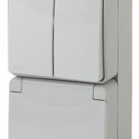 11-7608-03 Блок розетка+выкл. двойн. верт. IP65 16A(10AX)-250В ОП Эра Эксперт серый