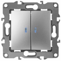 Выключатель 2кл. с инд. 10АХ-250В IP20 механизм 12 алюминий Эра 12-1105-03