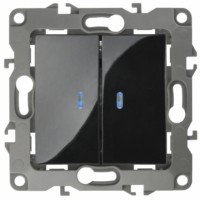 12-1106-06 ЭРА Переключатель двойной, 10АХ-250В, IP20, Эра12, чёрный