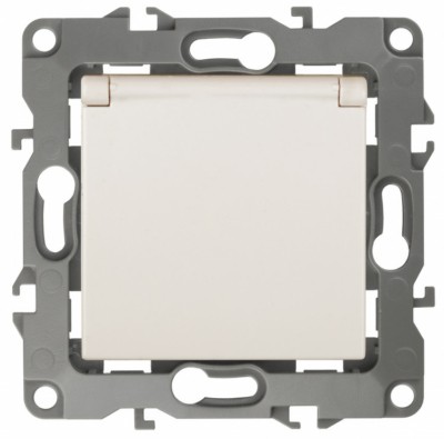 12-2003-02 ЭРА Розетка 2P+E Schuko со шторками с крышкой 16А-250В 12 слоновая кость