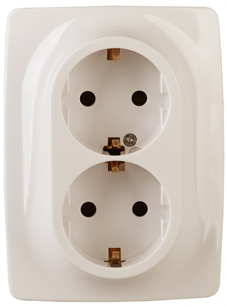 12-2008-02 ЭРА Розетка 2X2P+E Schuko со шторками 16А-250В 12 слоновая кость