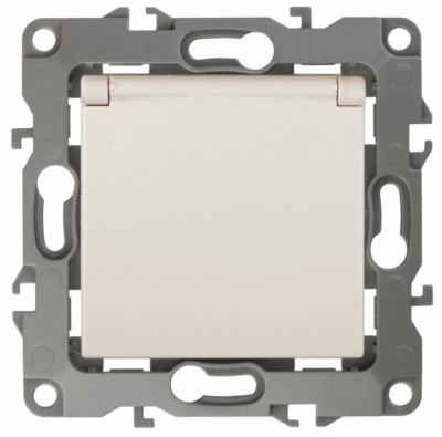 12-2103-02 ЭРА Розетка 2P+E Schuko со шторками с крышкой 16A-250В IP20 12 слоновая кость (10/