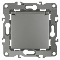 12-2103-12 ЭРА Розетка 2P+E Schuko со шторками с крышкой 16A-250В IP20 12 графит