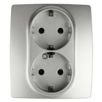 12-2104-03 ЭРА Розетка 2X2P+E Schuko со шторками 16A-250В IP20 12 алюминий