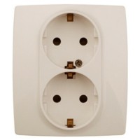 12-2104-02 ЭРА Розетка 2X2P+E Schuko со шторками 16A-250В IP20 12 слоновая кость