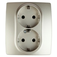 12-2104-04 ЭРА Розетка 2X2P+E Schuko со шторками 16A-250В IP20 12 шампань