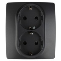12-2104-05 ЭРА Розетка 2X2P+E Schuko со шторками 16A-250В IP20 12 антрацит
