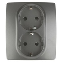 12-2104-12 ЭРА Розетка 2X2P+E Schuko со шторками 16A-250В IP20 12 графит
