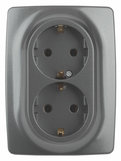12-2106-12 ЭРА Розетка 2X2P+E Schuko 16A-250В IP20 12 графит