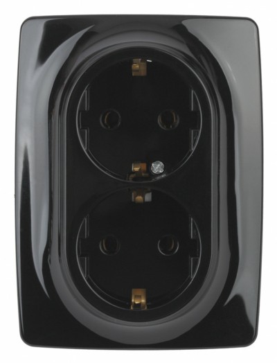 12-2108-06 ЭРА Розетка 2X2P+E Schuko со шторками 16A-250В IP20 12 чёрный