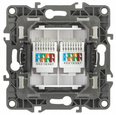 12-3108-12 ЭРА Розетка информационная двойная 2XRJ45 IP20 12 графит