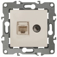 Розетка комбинированная RJ45+ТВ IP20 12 слоновая кость