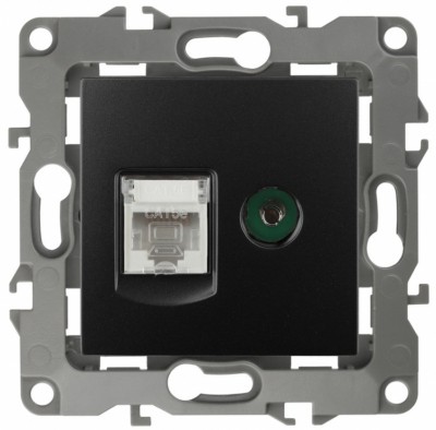 Розетка комбинированная RJ45+ТВ IP20 12 антрацит