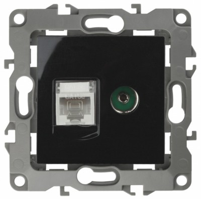 Розетка комбинированная RJ45+ТВ IP20 12 чёрный
