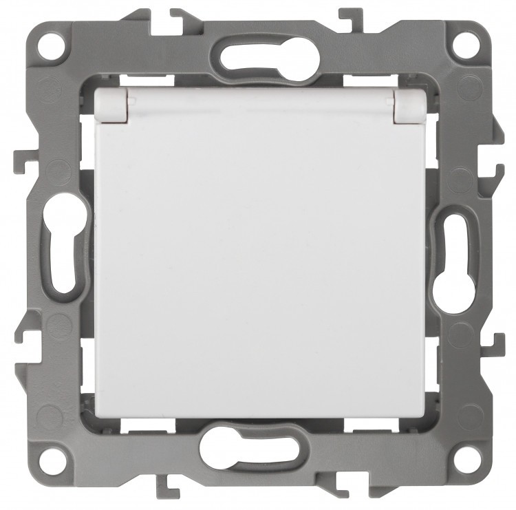 12А-2003-01 ЭРА Розетка 2P+E Schuko со шторками с крышкой 16АХ-250В 12 Al+Cu белый