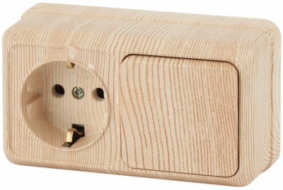 2-701-11 Intro Блок розетка+выкл. гориз. 10А-250В IP20 ОП Quadro сосна