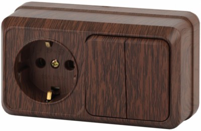 2-702-10 Intro Блок розетка+выкл. двойной гориз. 10А-250В IP20 ОП Quadro венге