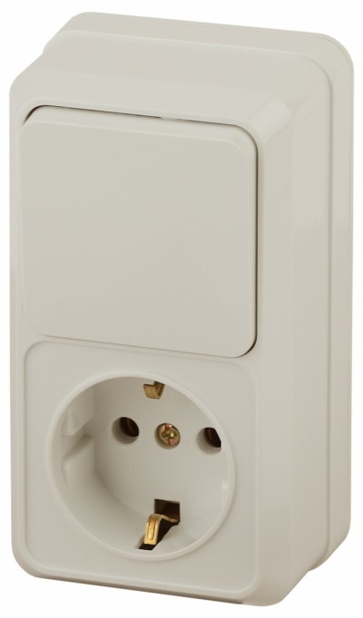 2-705-02 Intro Блок розетка+выкл. верт. 10А-250В IP20 ОП Quadro сл.кость