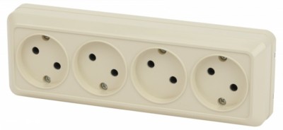 Розетка Intro Quadro 2-207-02 четырехместная 4х2P 16А-250В IP20 ОП слоновая кость