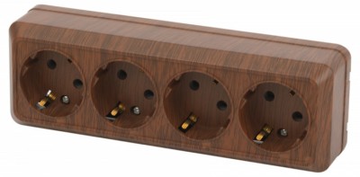 Розетка Intro Quadro 2-208-10 четырехместная с/з 4х2P+E 16А-250В IP20 ОП венге