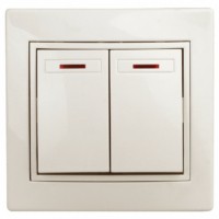 Выключатель 2кл. с инд. 10А-250В IP20 СП Plano сл.кость Intro Эра 1-105-02