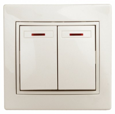 Выключатель 2кл. с инд. 10А-250В IP20 СП Plano сл.кость Intro Эра 1-105-02