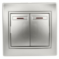 Выключатель 2кл. с инд. 10А-250В IP20 СП Plano алюминий Intro Эра 1-105-03