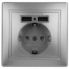 1-410-03 Intro Розетка+USB IP20 СП Plano алюминий