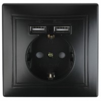 1-410-05 Intro Розетка+USB IP20 СП Plano антрацит