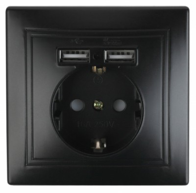 1-410-05 Intro Розетка+USB IP20 СП Plano антрацит