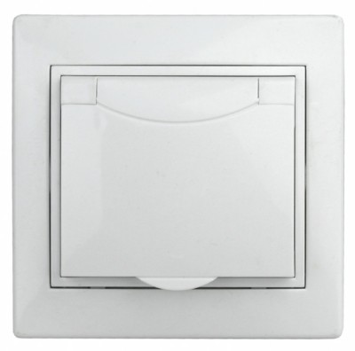 1А-207-01 Intro Розетка 2P+E Schuko с крышкой штор. 16А-250В СП Al+Cu Plano белый