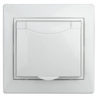 Розетка Intro Plano 1Э-207-01 с/з 2P+E Schuko с крышкой шторками 16А-250В СП без лапок белый