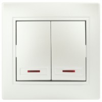 Выключатель 2кл. с инд. 10А-250В IP20 СП перламутр Intro Plano Эра 1-105-06