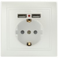 Розетка Intro Plano 1-410-06 с/з 2P+E Schuko со шторками 16А-250В + 2хUSB 5В-2,1А IP20 СП перламутр