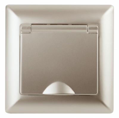 4-203-04 Intro Розетка 2P+E Schuko с крышкой 16А-250В СП Solo шампань