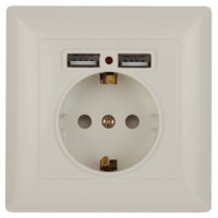 4-410-02 Intro Розетка P+E Schuko со шторками 16А-250В + 2хUSB СП Solo слоновая кость