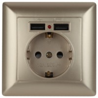 4-410-04 Intro Розетка P+E Schuko со шторками 16А-250В + 2хUSB СП Solo шампань