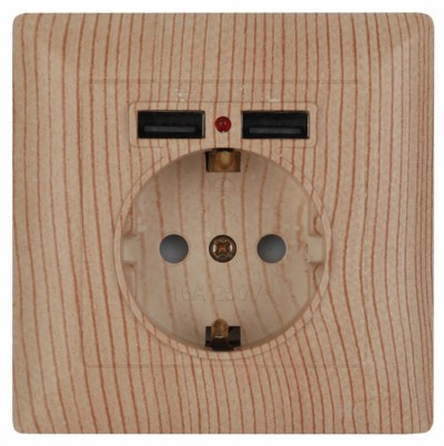 4-410-11 Intro Розетка P+E Schuko со шторками 16А-250В + 2хUSB СП Solo сосна