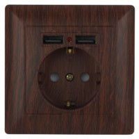 4-410-10 Intro Розетка P+E Schuko со шторками 16А-250В + 2хUSB СП Solo венге