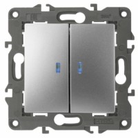 Выключатель 2кл. с инд. 10АХ-250В IP20 механизм Elegance алюминий Эра 14-1105-03